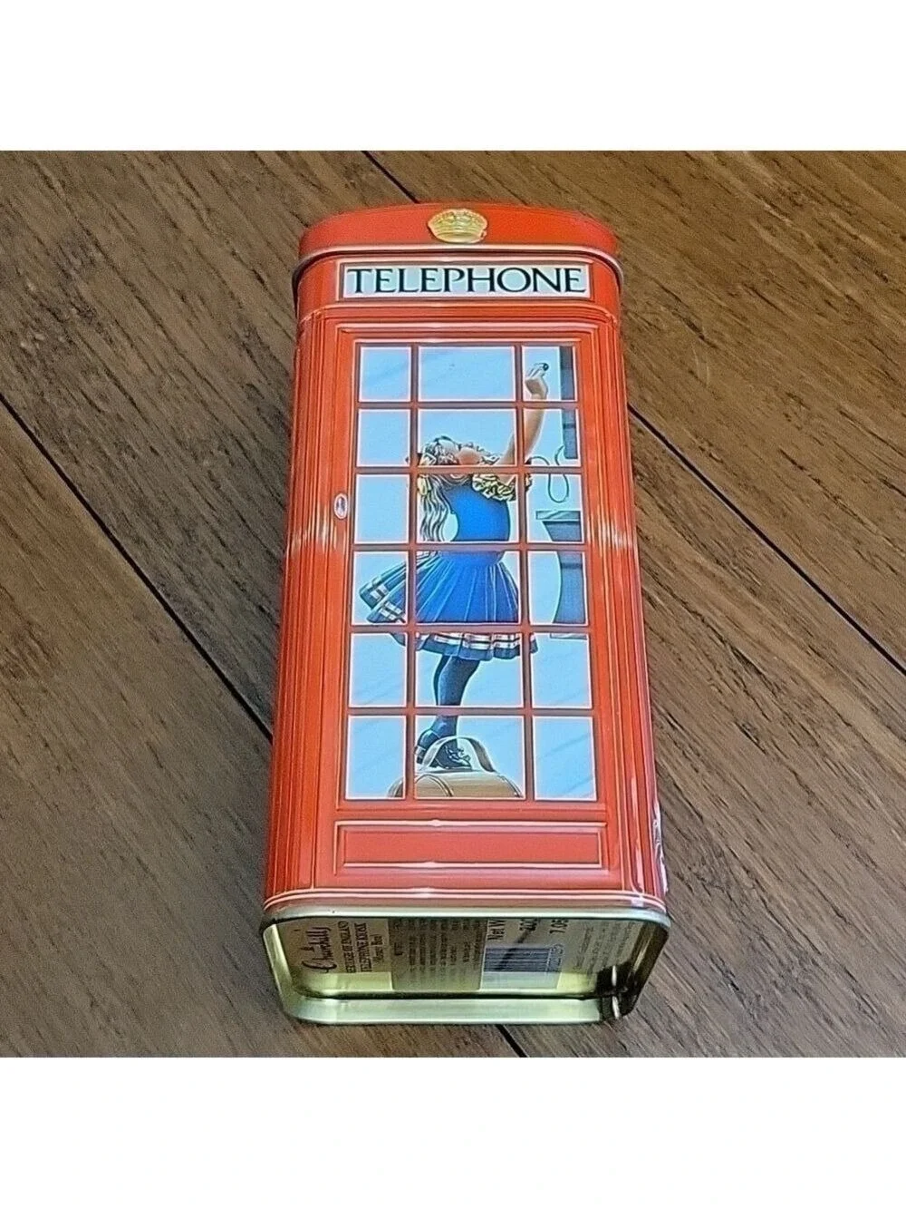 Vintage Churchill's Red Kiosk Telephone Booth Collectible Bank Tin